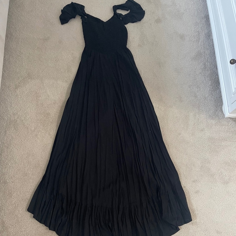 Black Maxi With Flutter Sleeves And Smocked Bodice - image 1